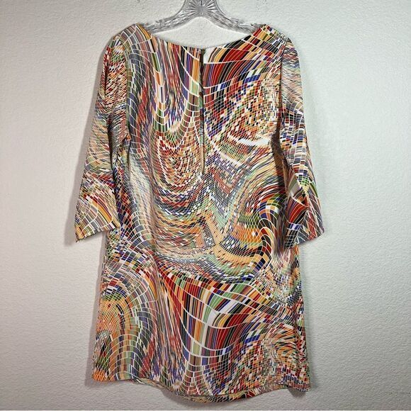 J Roberts Orange Mosaic 3/4 Sleeves Tyche Mini Shift‎ Dress Womens Size Medium - Picture 5 of 7